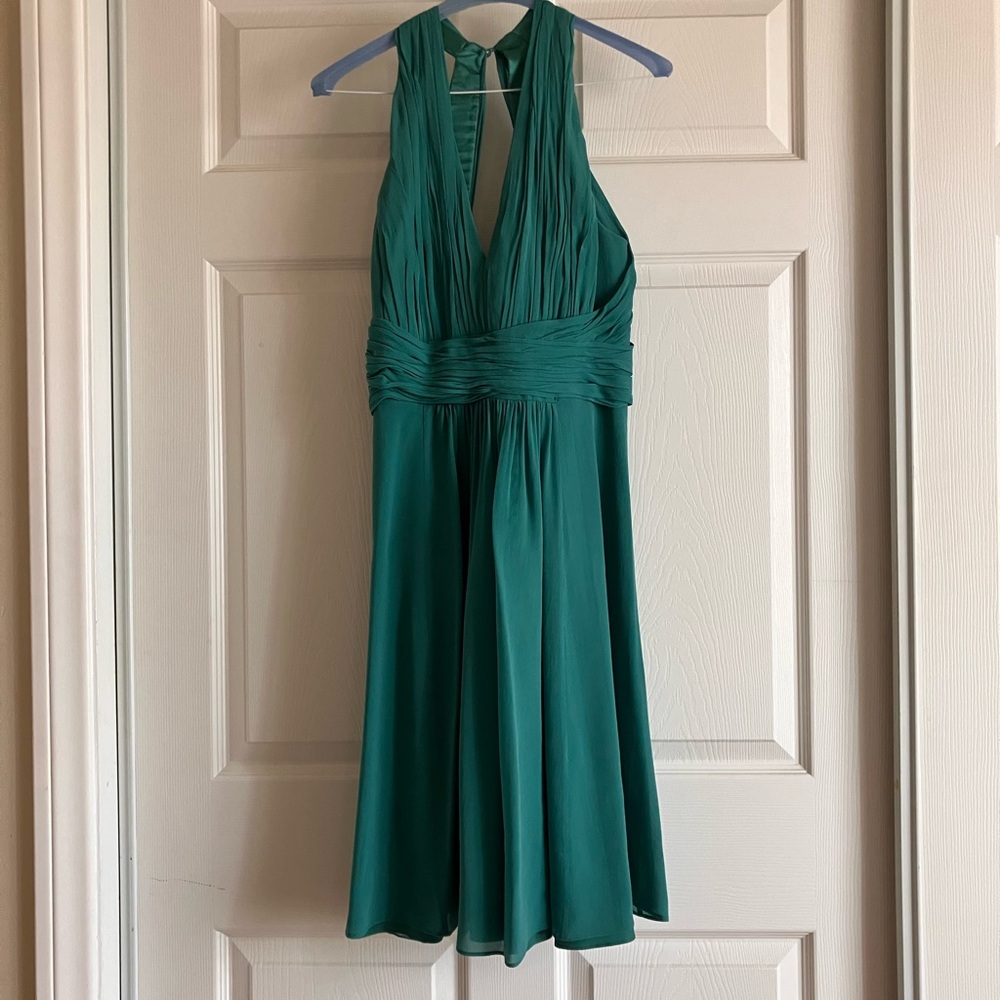 Turquoise Silk Georgette Halter Neck Dress